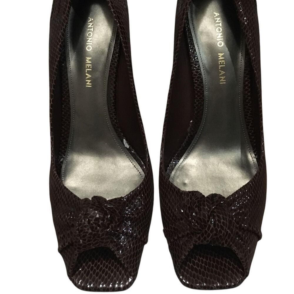 Antonio Melani Brown Snakeskin‎ Embossed Peep Toe Heels Size 8.5